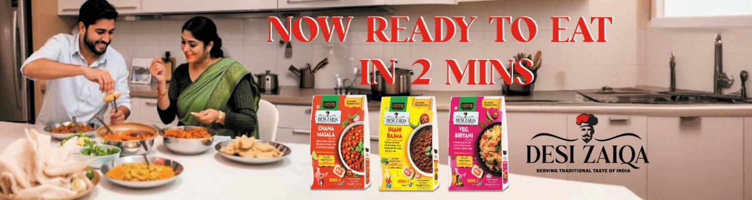 Desi Zaiqa ready to eat — chana masala, shahi rajma, veg biryani